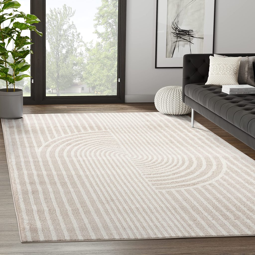 Modern area rug in bright room
