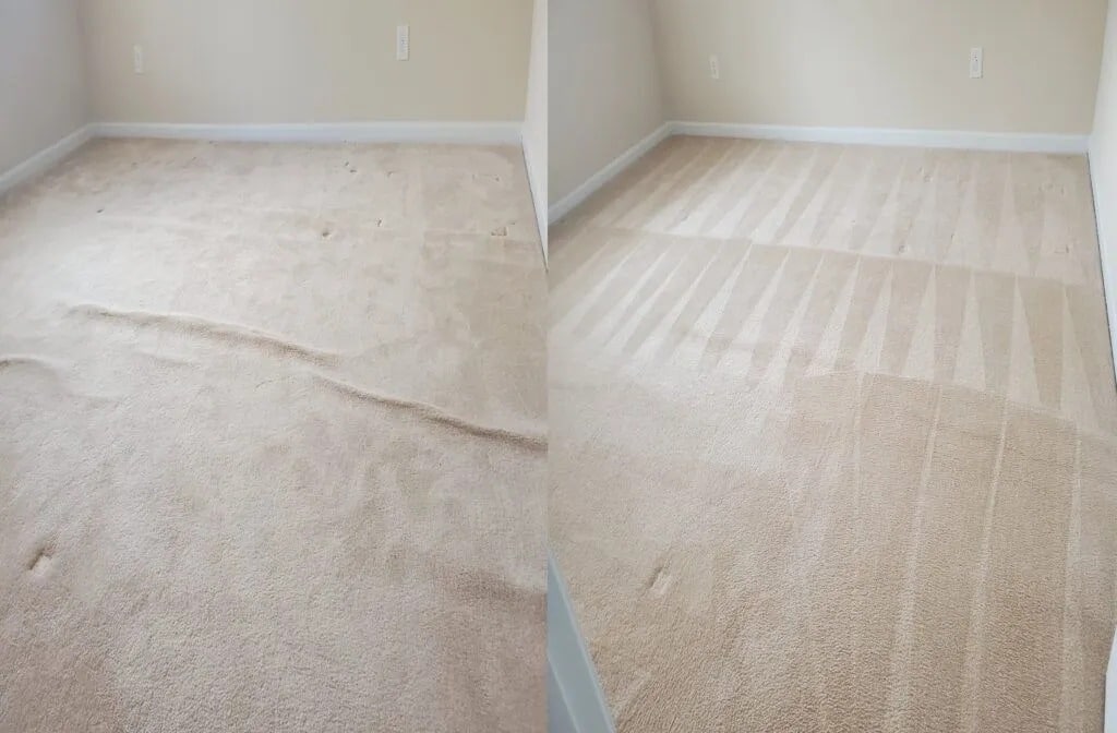 Before and after carpet stretching